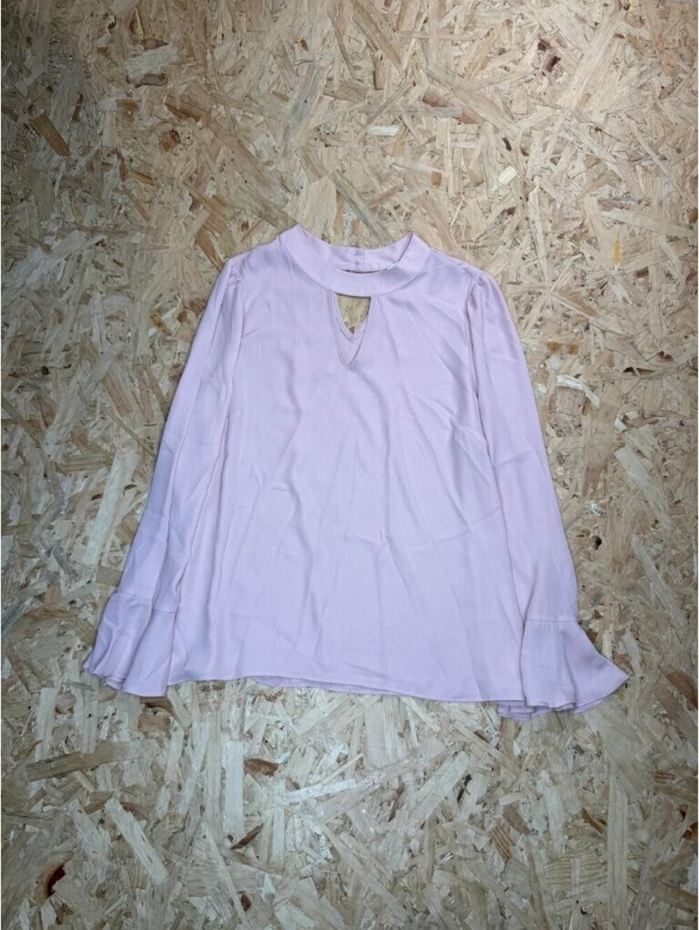 Counterparts Blouse Womens Large Pink Keyhole Neck Bell Sleeve Crepe Top